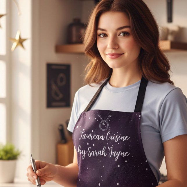 Tablier Symbole zodiaque pourpre de Taurus (It's Taurus Season! Add your name to this groovy purple galaxy apron)