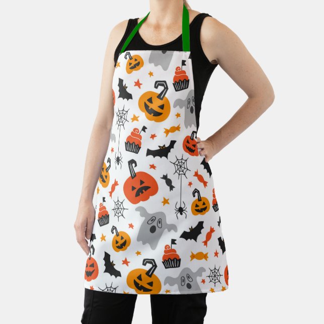 Tablier Symboles d'Halloween motif sur blanc (Insitu)