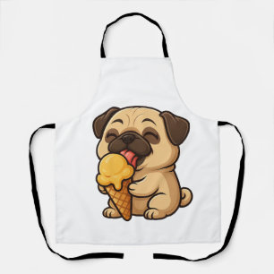 Tablier T Pug heureux avec glace été dessin animé