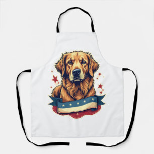 Tablier T-shirt à gravure rétro patriotique Golden Retriev