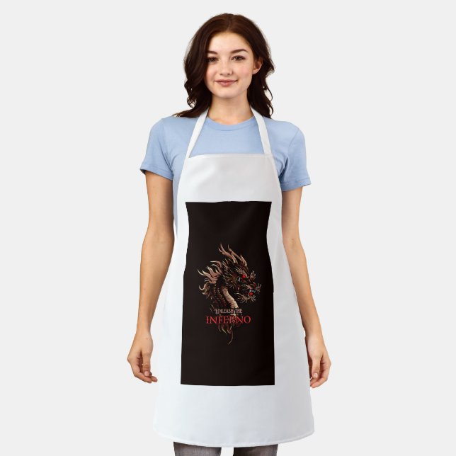 Tablier T-shirt d'Aquarelle Dragon d'Inferno - Feu Whimsic (Porté)