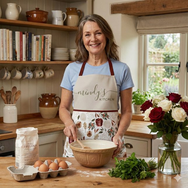 Tablier Tabard à impression intégrale de fleurs à l'aquare (This beautiful watercolor floral personalized apron would make a great mother's day or birthday gift)