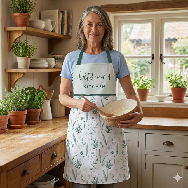 Tablier Tabardier à impression intégrale de fleurs à l'aqu (This watercolor floral personalized apron would make a great mother's day or birthday gift! )
