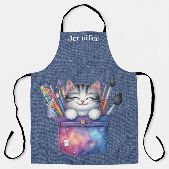 Tablier Tabby Artist Cat Tout-En-Dessus Imprimé Tabby (Recto)