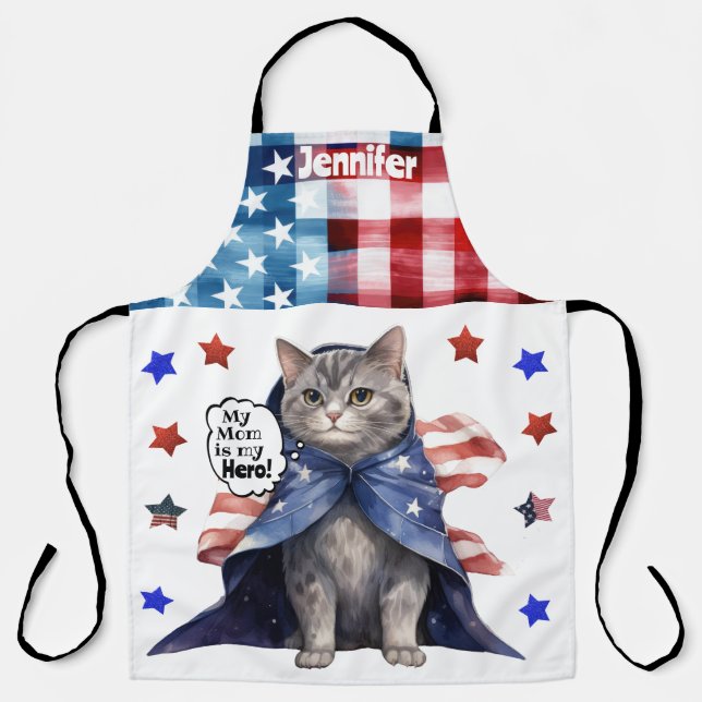 Tablier Tabby Cat Super Mom All-Over Imprimé tabby (Recto)