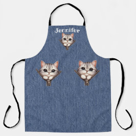 Tablier Tabby Gris Super Doux Chat Tout-En-Dessus Imprimé 