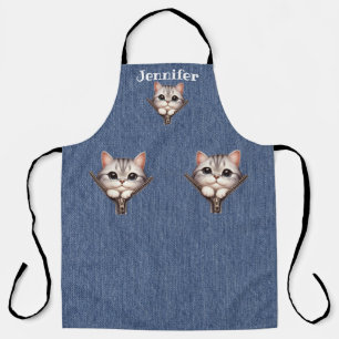 Tablier Tabby Gris Super Doux Chat Tout-En-Dessus Imprimé 
