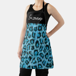 Tablier Taches de léopard bleu turquoise en fourrure monog
