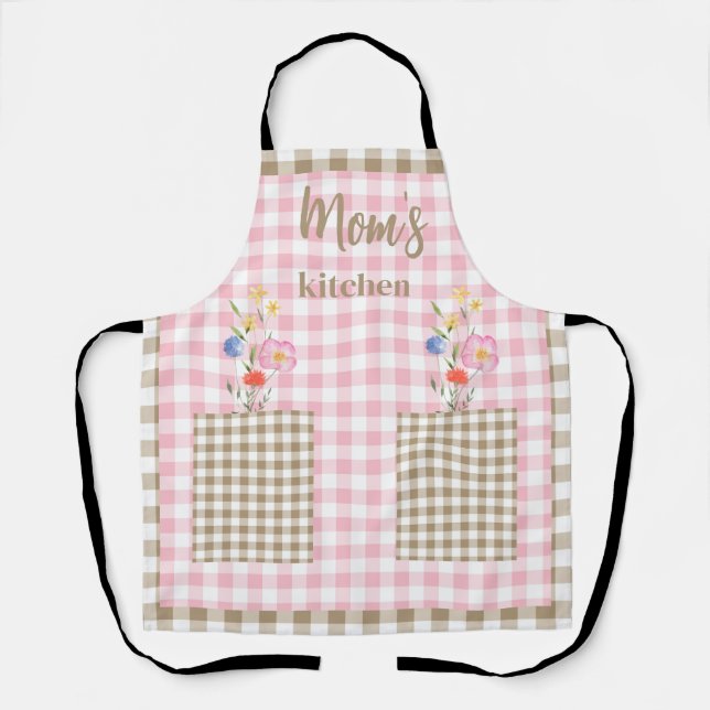 Tablier Tan & rose En vichy Fleur sauvage Maman's Kitchen  (Recto)