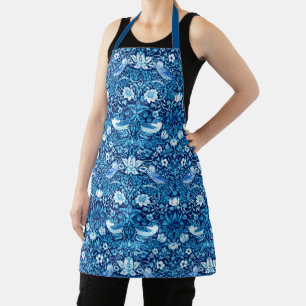 Tablier Tapisserie Art Nouveau Oiseau et Fleur, Bleu fonc