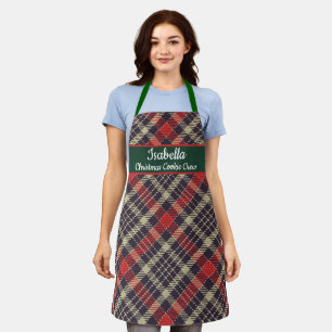 Tablier Tartan à carreaux rouge et vert Noël personnalisé