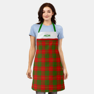 Tablier Tartan à carreaux rouge et vert rustique avec nom