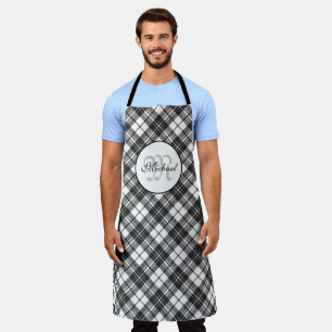 Tablier Tartan motif Noël noir blanc Monogramme