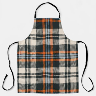 Tablier Tartan plaid automne motif en noir, orange, bleu
