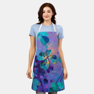 Tablier Teal & Purple Lucky Clover Art Apron