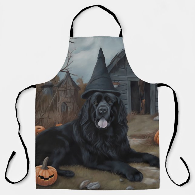 Tablier Terre-Neuve Citrouille Halloween effroi (Recto)