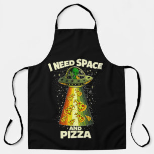 Tablier Tête d'alien drôle mangeant une pizza UFO Extrater