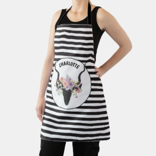 Tablier Tête de cerf et roses personnalisés