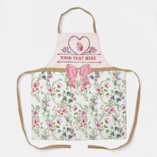 Tablier Texte personnalisé, Aquarelle Coeur et Cupcake