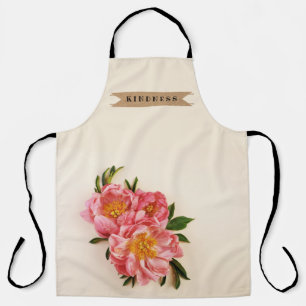 Tablier Texte personnalisé Bouquet floral rose Kraft ruban