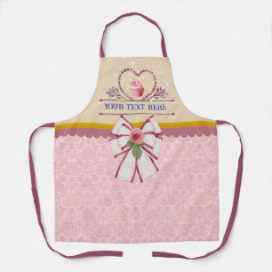 Tablier Texte personnalisé, cœur aquarelle et cupcake