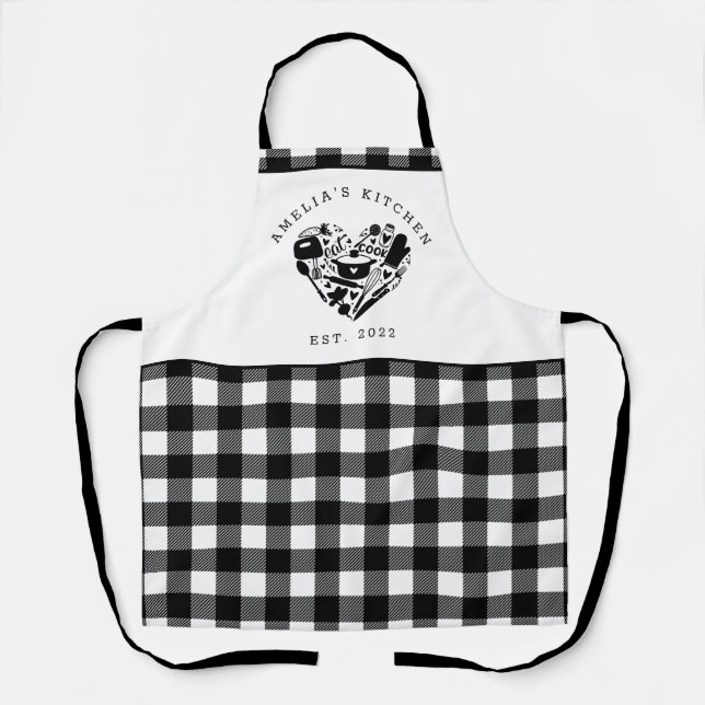 Tablier Texte personnalisé Cuisine à plat de buffle noir e (Recto)