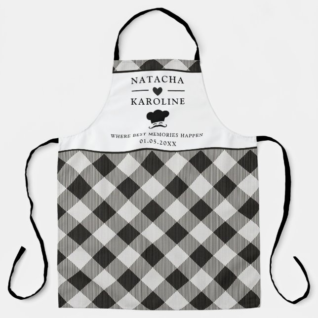Tablier Texte personnalisé, cuisine noire et blanche (Recto)