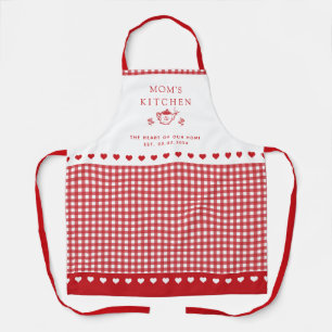 Tablier Texte personnalisé rouge et blanc à carreaux de bu