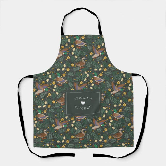 Tablier Texte Personnalisé Rustique Folk Art Canard Floral (Recto)