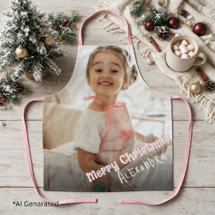 Tablier Texte photo moderne de Noël rose personnalisé
