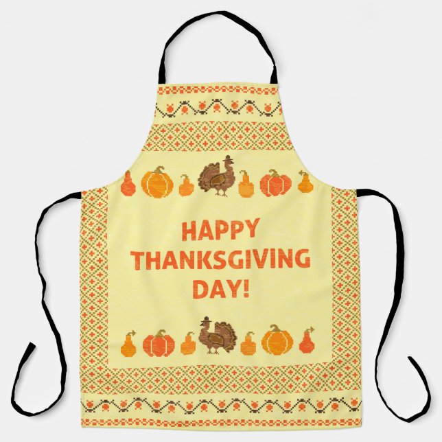 Tablier Thanksgiving : retro brodée carte design. (Recto)