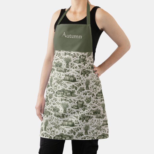 Tablier Thanksgiving Sage Green Harvest Toile Personalized (Insitu)