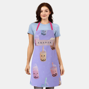 Tablier Thé Bubble Cute Purple Pastel Personnalisé