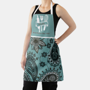 Tablier Thé vert personnalisé motif cachemire pour cuisini
