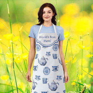 Tablier Théière personnalisée bleu blanc de style Chinois