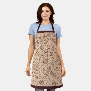 Tablier Thème Challah à motif de boulangerie dessiné à la 