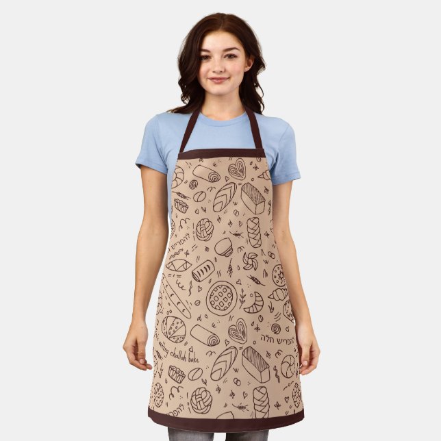 Tablier Thème Challah de motif de boulangerie dessiné à la (Porté)