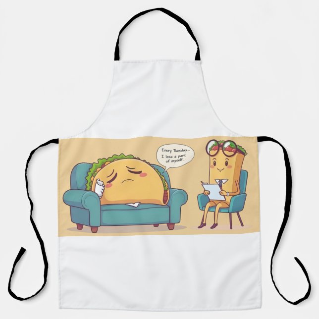 Tablier Thérapie Mardi Taco - Drôle Drôle Cartoon Food Art (Recto)