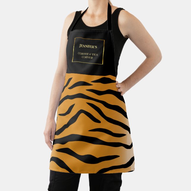Tablier Tiger imprimé noir or professionnel monogramme (Insitu)