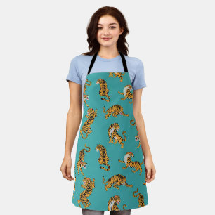 Tablier Tiger sur Motif Turquoise