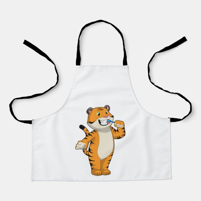 Tablier Tigre avec brosse à dents (Recto)
