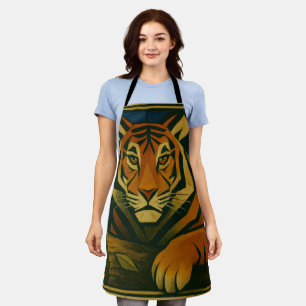 Tablier Tigre stylisé dans le cadre ornemental Sunburst