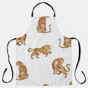Tablier Tigres sauvages : Motif d'animaux d'aquarelle.
