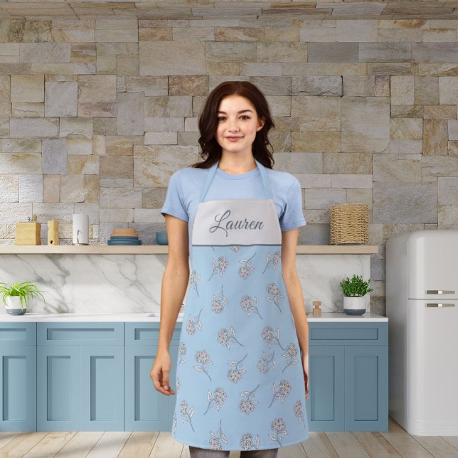 Tablier Timeless Botanical Bloom Blue Monogram Apron (Créateur téléchargé)