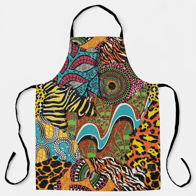 Tablier Tissu africain traditionnel et peaux d'animaux sau (Recto)