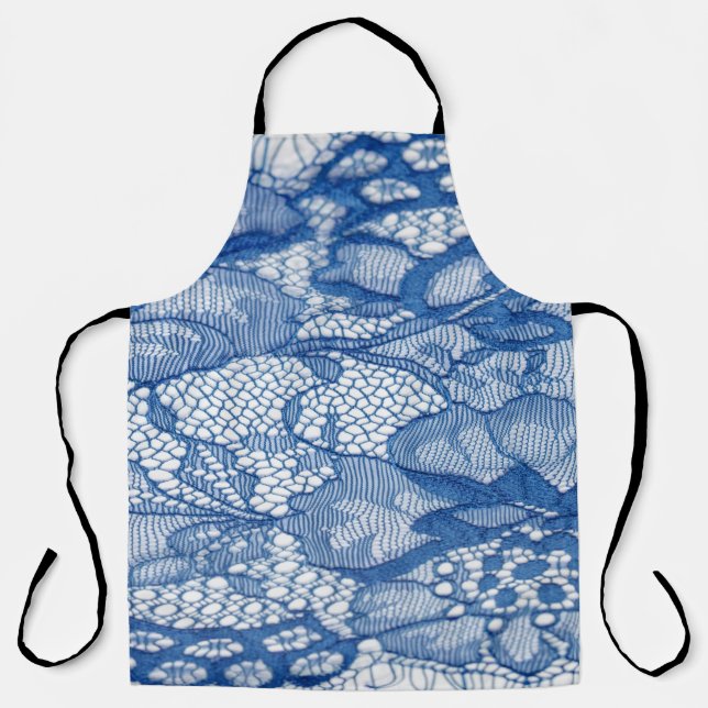 Tablier Tissu dentelle bleue, design de tulle africaine. (Recto)
