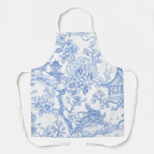 Tablier Toile de chinoiserie bleue Dragon Fleur de cerisie