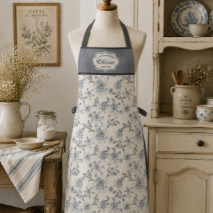 Tablier Toile de Jouy botanique oiseau personnalisé vintag
