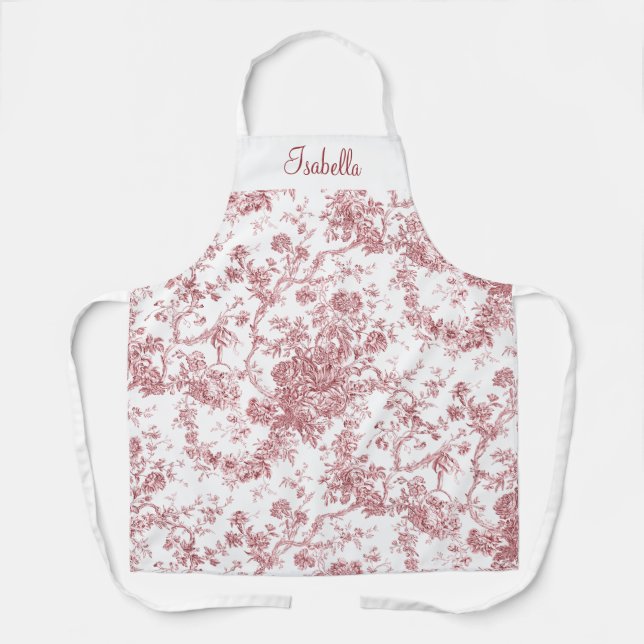 Tablier Toile florale gravée rose personnalisée (Recto)