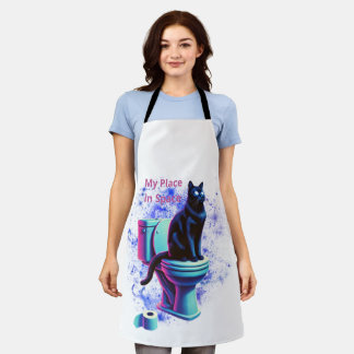 Tablier Toilette de chat Noir Cosmique - Vaporwave Surreal